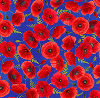 Timeless Treasures - Sunset Poppies - Mini Garden Lapis Blue