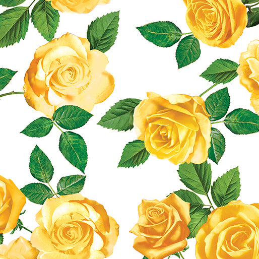 Benartex - Flowers of Friendship - Yellow Rose Garden White