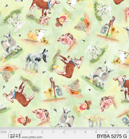 P&B Textiles - Barnyard Babies - Tossed Animals Green