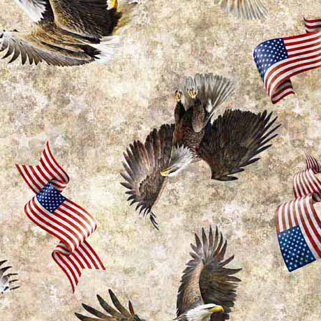 QT Fabrics - American Spirit - Eagle & Flag Toss Cream