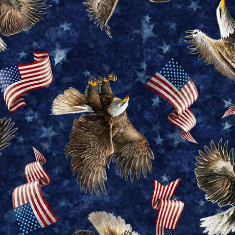 QT Fabrics - American Spirit - Eagle & Flag Toss Navy