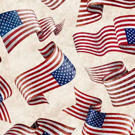 QT Fabrics - American Spirit - Flag Toss Cream