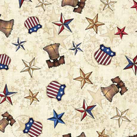 QT Fabrics - American Spirit - Liberty Bell & Stars Tan