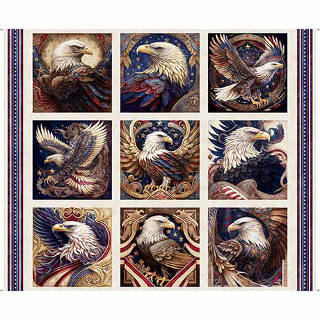 QT Fabrics - American Spirit - Patriotic Eagle Picture Patches Tan Panel