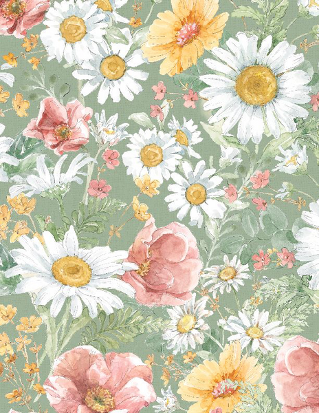 Wilmington Prints - Daisy Days - Packed Floral Green