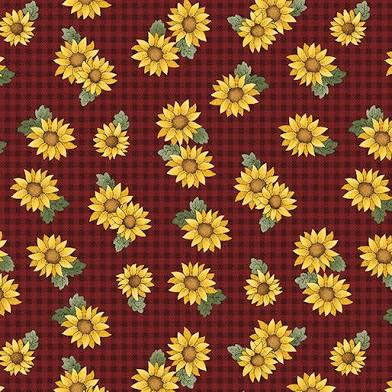 Benartex - Heartland - Field Sunflowers Dark Red
