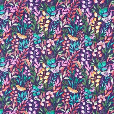 Wilmington Prints - Botanical Magic - Branches & Butterflies Purple