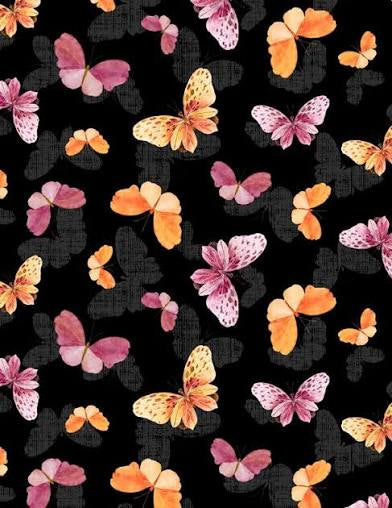 Wilmington Prints - Botanical Magic - Butterfly Toss Black