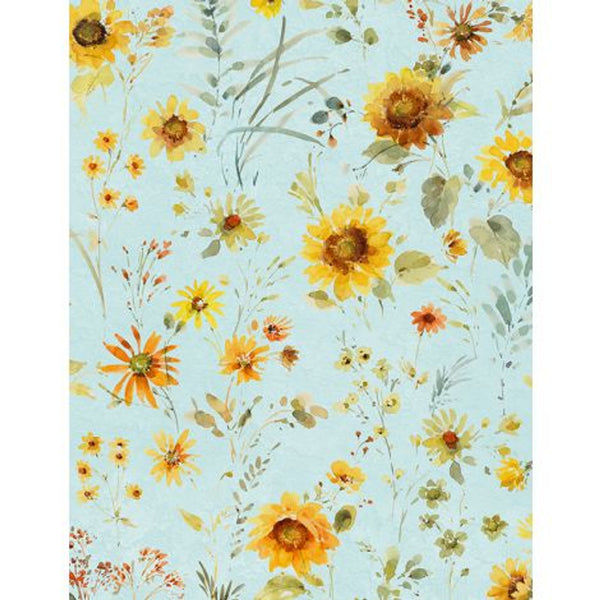 Wilmington Prints - Sunflower Sweet - Flowers Allover Light Teal