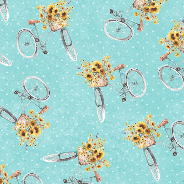 Wilmington Prints - Sunflower Sweet - Bicycle Toss Light Teal