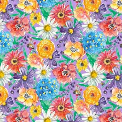 Wilmington Prints - Fanciful Flight - Packed Flowers Purple