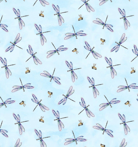 Wilmington Prints - Fanciful Flight - Bees & Dragonflies Toss Blue