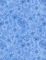 Wilmington Prints - Fanciful Flight - Floral Outlines Blue