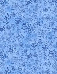 Wilmington Prints - Fanciful Flight - Floral Outlines Blue