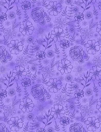 Wilmington Prints - Fanciful Flight - Floral Outlines Purple