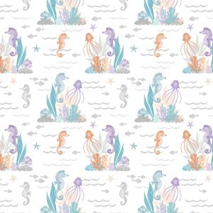 Wilmington Prints - Underwater Whimsy - Seahorses White