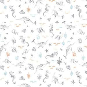 Wilmington Prints - Underwater Whimsy - Sealife Toss White