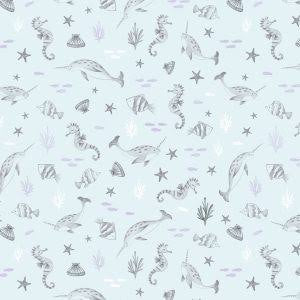 Wilmington Prints - Underwater Whimsy - Sealife Toss Blue