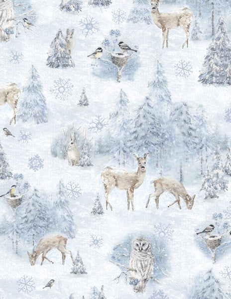 Wilmington Prints - Woodland Frost - Forest Animals Scenic Blue