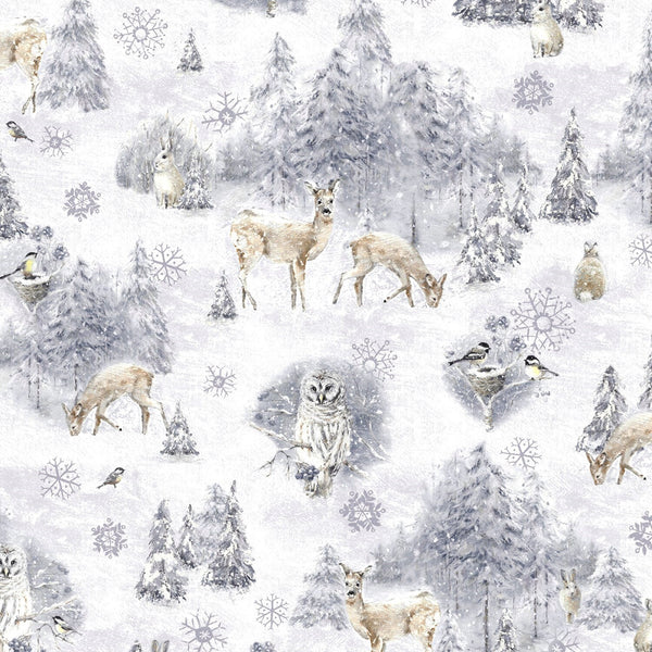 Wilmington Prints - Woodland Frost - Forest Animals Scenic Gray