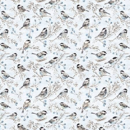 Wilmington Prints - Woodland Frost - Birds & Berries Light Blue