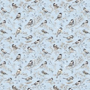 Wilmington Prints - Woodland Frost - Birds & Berries Blue