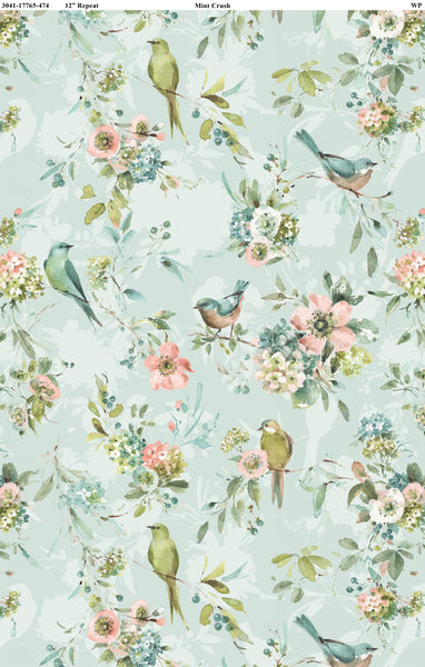 Wilmington Prints - Mint Crush - Birds & Bouquets Green