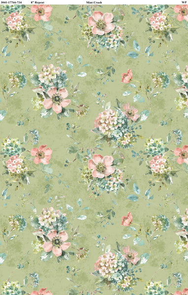 Wilmington Prints - Mint Crush - Floral Bouquets Green