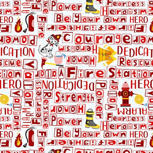 Blank Quilting - Everyday Heroes - Firefighter Words Red