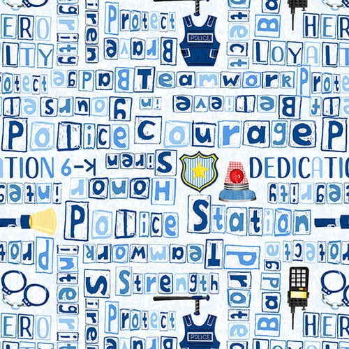 Blank Quilting - Everyday Heroes - Police Words Blue
