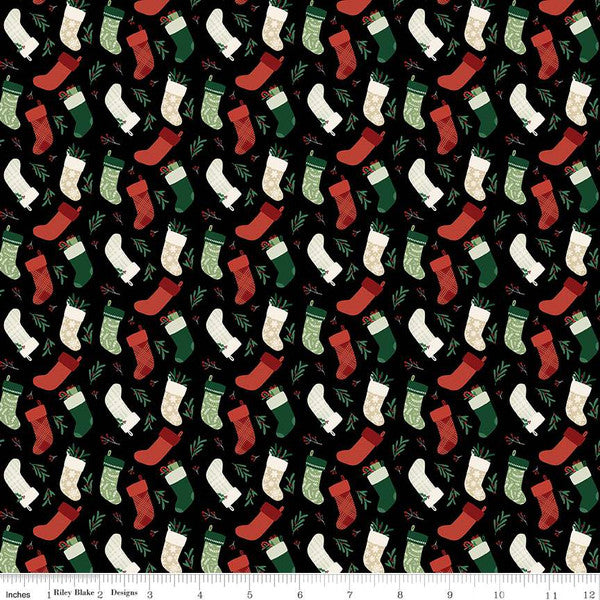 Riley Blake Fabrics - Christmas Traditions - Stockings Black