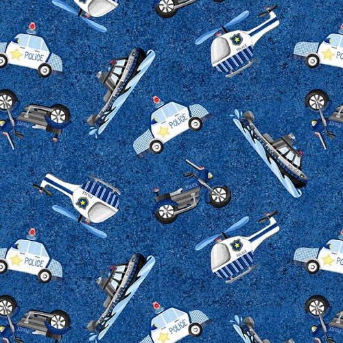 Blank Quilting - Everyday Heroes - Police Vehicles Blue