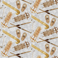Henry Glass Fabrics - Snowy Woods - Sled and Skis