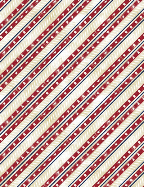 Wilmington Prints - Liberty Lane - Diagonal Stripe Cream