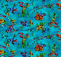 Studio “e” Fabrics - Jewels of the Jungle Digital - Patterned Colored Frog Cerulean