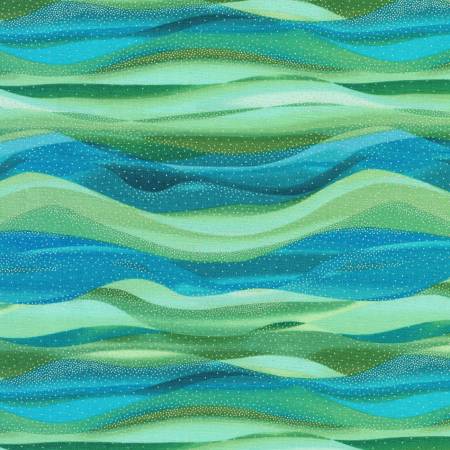 Robert Kaufman Fabrics - In The Moonlight - Stripes Lagoon with Metallic