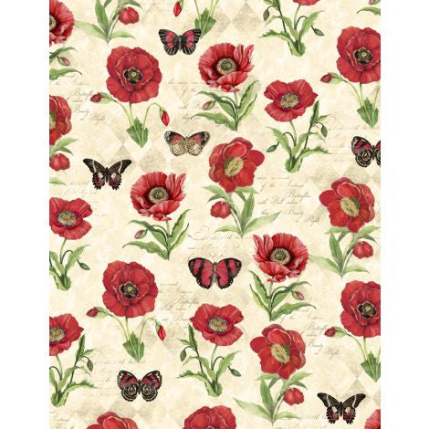 Wilmington Prints - Harlequin Poppies - Poppies & Butterflies Cream