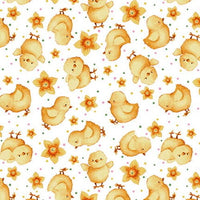 Henry Glass Fabrics - Easter Fun - Baby Chicks Toss White Multi