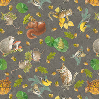 Blank Quilting - Nature Trail - Tossed Animals Digital Print Taupe