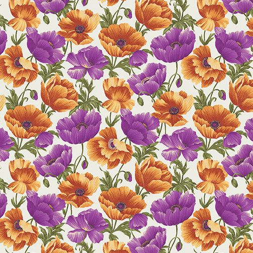 Benartex - Cats N Quilts - Poppies in Bloom Purple