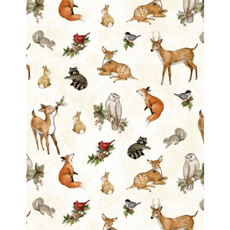Wilmington Prints - Winter Forest - Animal Toss Cream