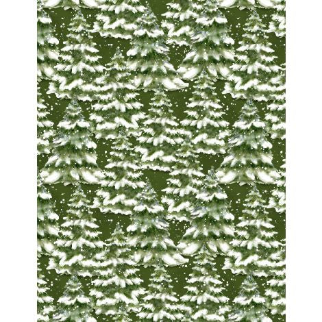 Wilmington Prints - Winter Forest - Trees Allover Green