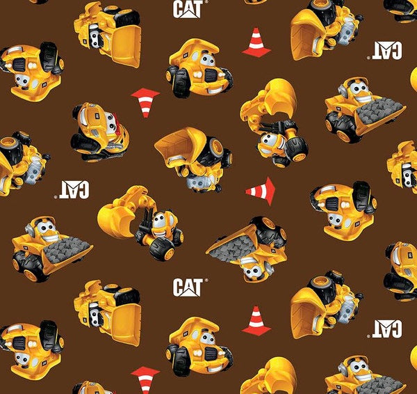 Riley Blake Fabrics CAT Buildin’ Crew Wigglers All Over Brown - Main Image