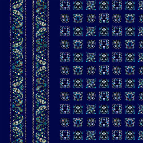Studio “e” Fabrics - Wild Wild West - Bandana Double Border (24”x44”) Blue