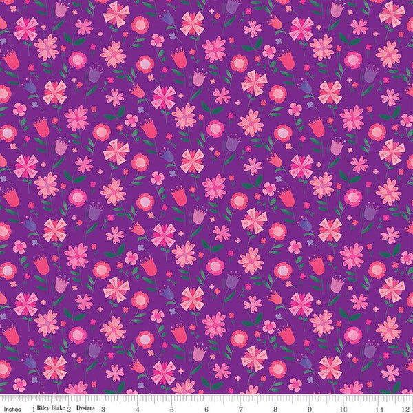 Riley Blake Fabrics - Uni The Unicorn - Flowers Purple