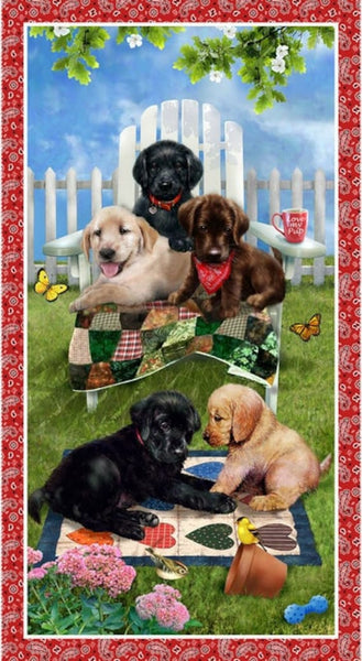 Henry Glass Fabrics - Pups in the Garden - Panel