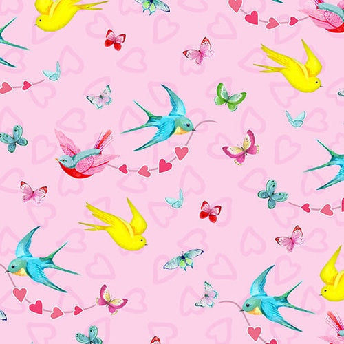 Henry Glass Fabrics - Heart & Soul - Birds & Butterflies Pink