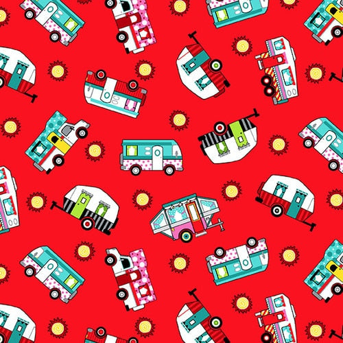 Studio “e” Fabrics - Roamin’ Holiday - Tossed Campers Red