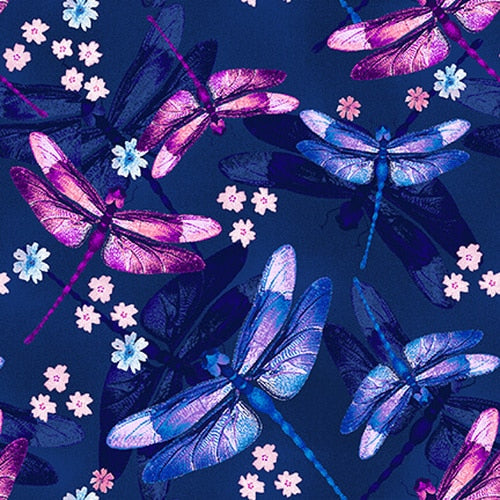 Studio “e” Fabrics - Midnight Hydrangea - Dragonfly Navy