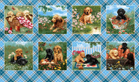 Henry Glass Fabrics - Pups in the Garden - Continuous Block Cyan - Panel